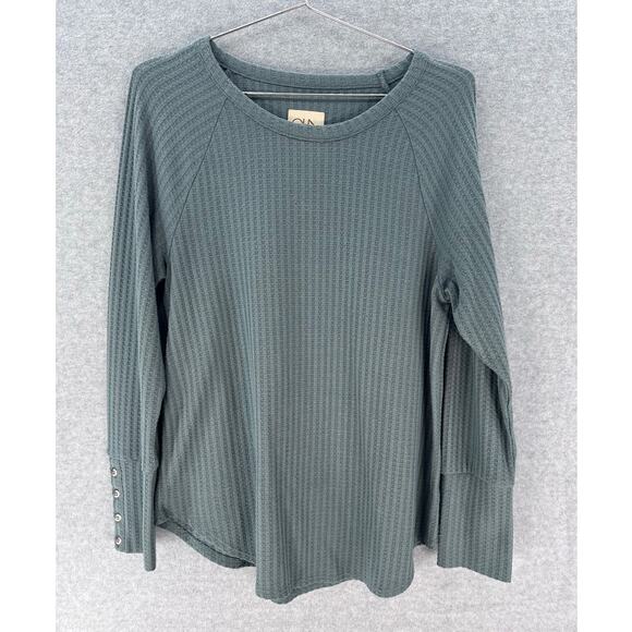 Chaser Women's sz L Waffle Knit Sage Green Long Sleeve Soft Basic Lounge Comfort - Picture 2 of 9